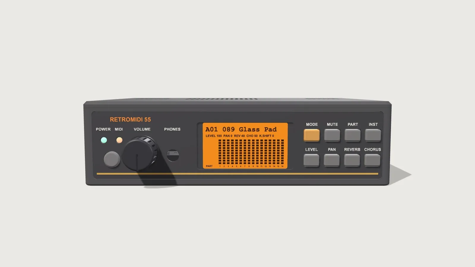 Front panel of the RetroMIDI 55