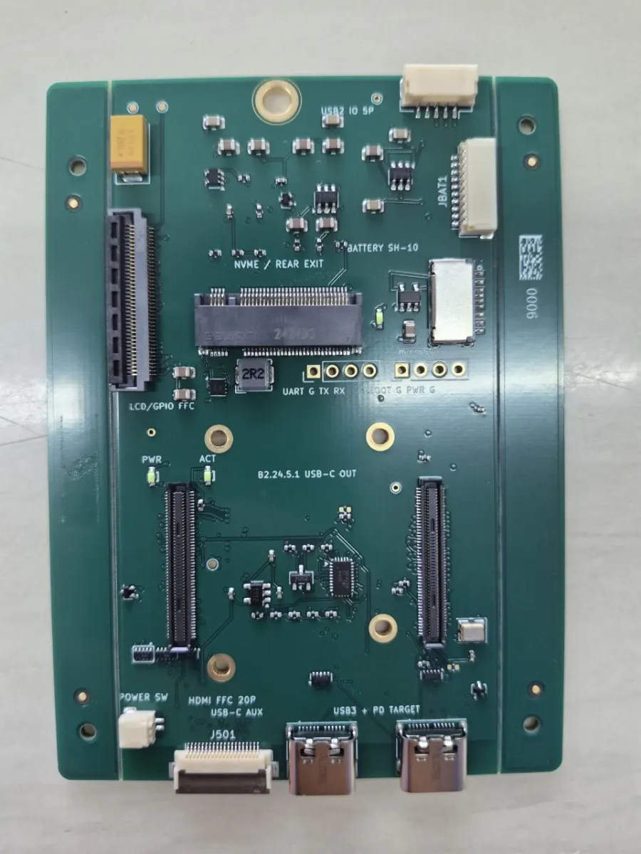 A fabricated CM5 carrier board, top side