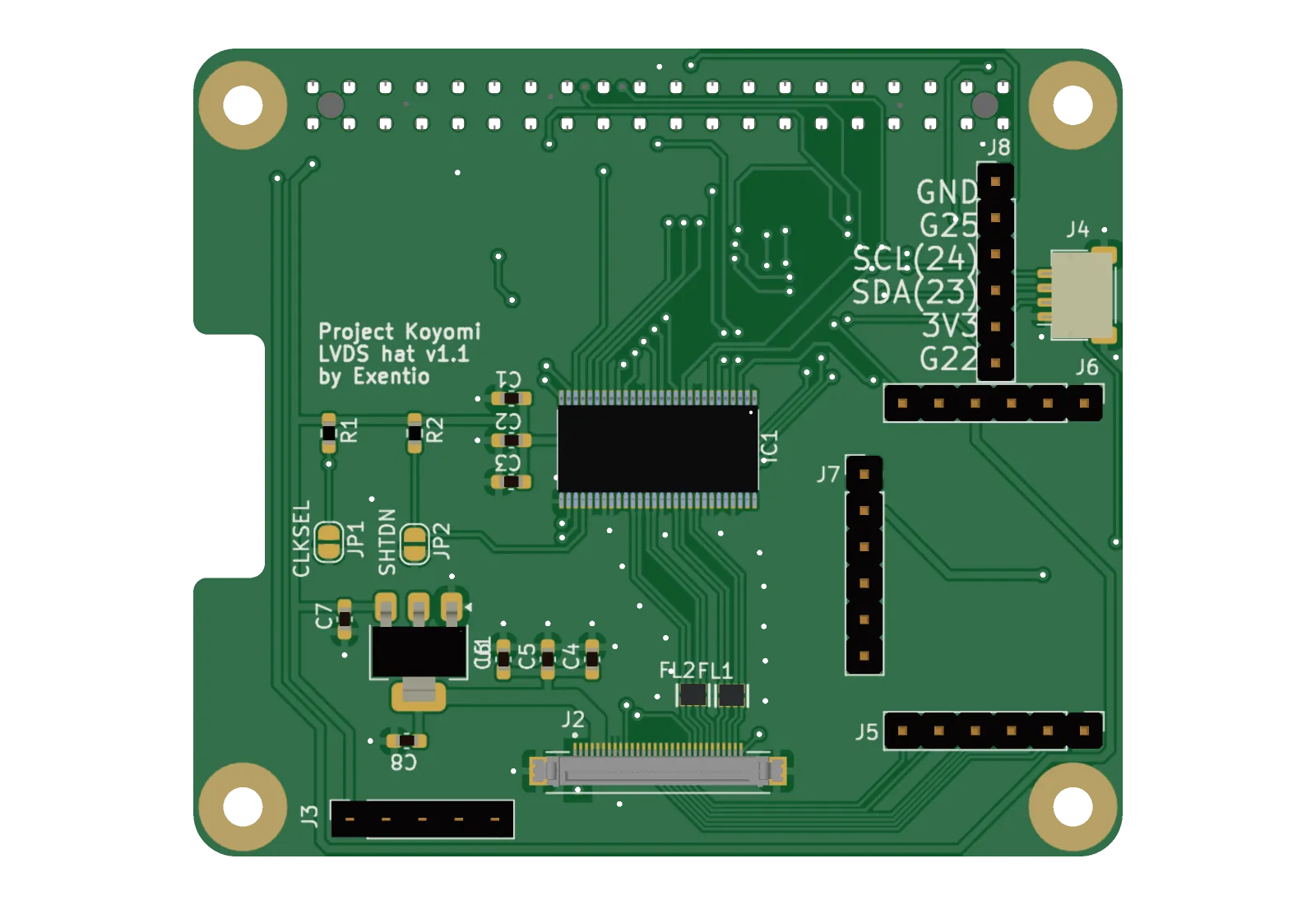 pcb23d top view of the Koyomi LVDS hat